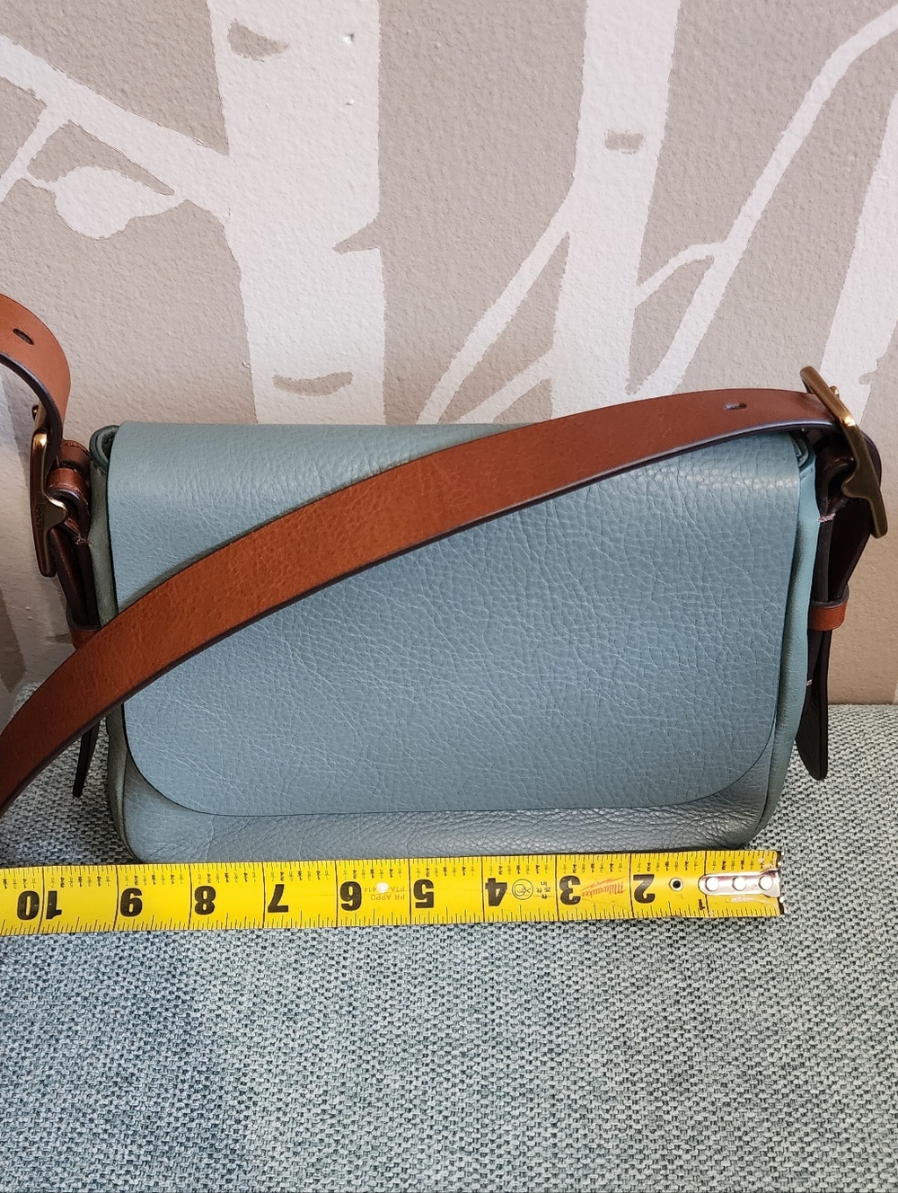 Fossil: Teal Flapover Crossbody Bag with Brown Strap - Picture 6 of 8
